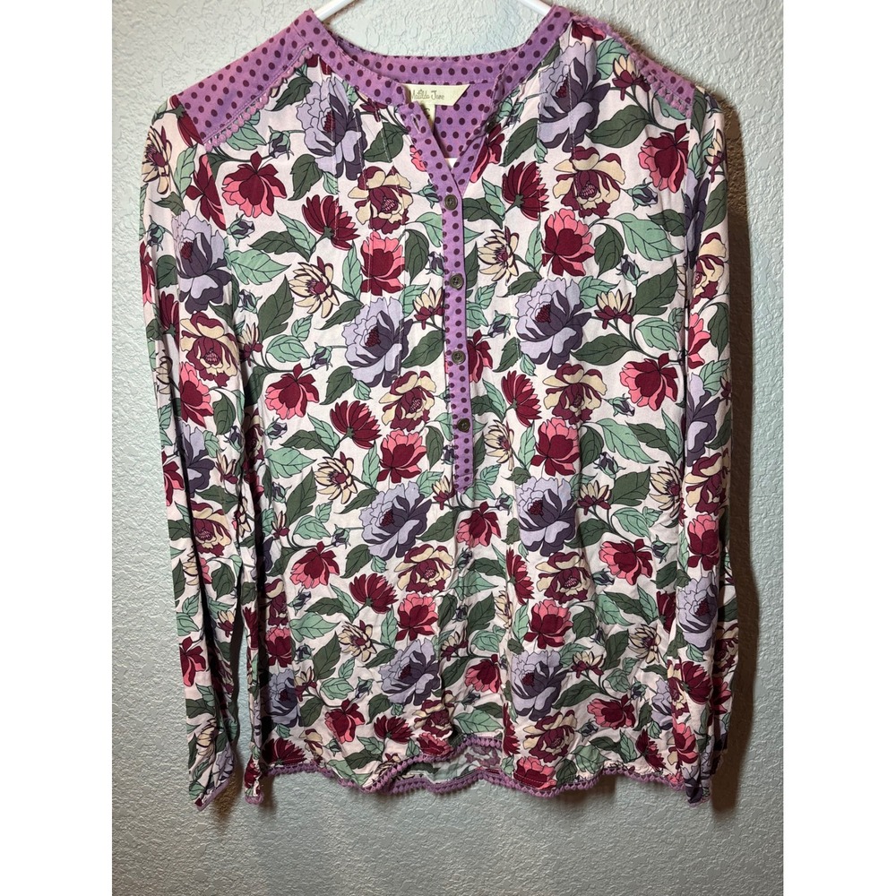 Matilda Jane Floral Blouse Long Sleeve Button Up Top Purple Polka Dot Sz S